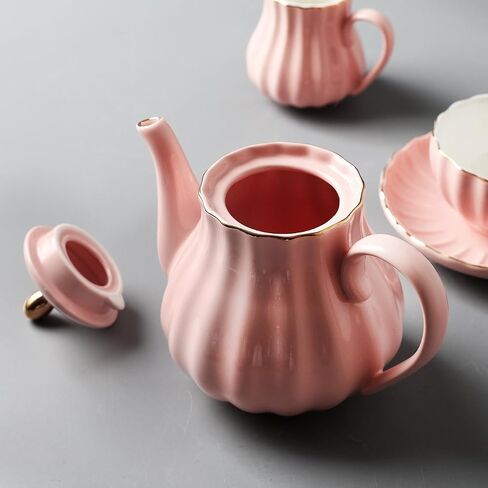 Porcelain Tea Sets British Royal Series, 8 OZ Cups& Saucer Service for 6, with Teapot Sugar Bowl Cream Pitcher Teaspoons and tea strainer for Tea/Coffee, Pukka Home (Pure White) in Saudi Arabia