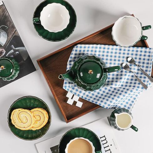 Porcelain Tea Sets British Royal Series, 8 OZ Cups& Saucer Service for 6, with Teapot Sugar Bowl Cream Pitcher Teaspoons and tea strainer for Tea/Coffee, Pukka Home (Pure White) in Saudi Arabia