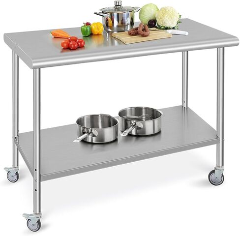 GAOMON Stainless Steel Prep Table 48 x 24 Inch, NSF Heavy Duty Commercial Kitchen Table with 4 Wheels and Undershelf, Outdoor Cooking Table, Dining Room Garage Laundry Room in Saudi Arabia