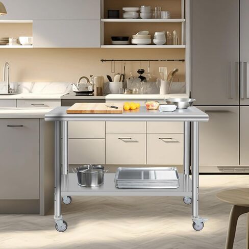 GAOMON Stainless Steel Prep Table 48 x 24 Inch, NSF Heavy Duty Commercial Kitchen Table with 4 Wheels and Undershelf, Outdoor Cooking Table, Dining Room Garage Laundry Room in Saudi Arabia