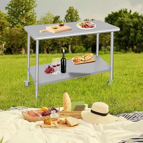 GAOMON Stainless Steel Prep Table 48 x 24 Inch, NSF Heavy Duty Commercial Kitchen Table with 4 Wheels and Undershelf, Outdoor Cooking Table, Dining Room Garage Laundry Room in Saudi Arabia