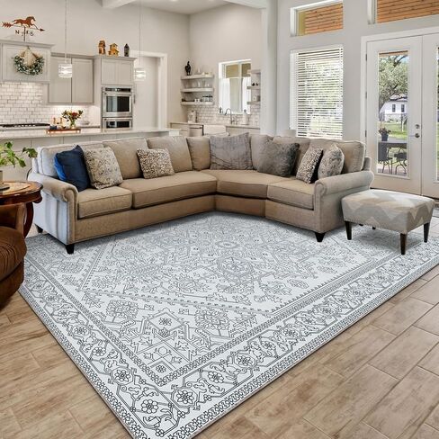 8x10 Area Rugs for Living Room, Boho Washable Rug Non-Slip and Non Shedding, Home Decor Black and White Rugs for Bedroom, Dining Room, Home Office, Kids Room in Saudi Arabia