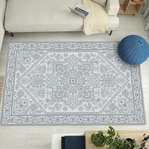 8x10 Area Rugs for Living Room, Boho Washable Rug Non-Slip and Non Shedding, Home Decor Black and White Rugs for Bedroom, Dining Room, Home Office, Kids Room in Saudi Arabia