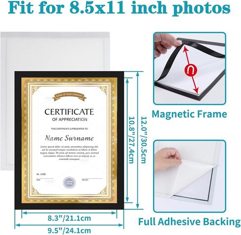 crugla 8.5 × 11 إطارات الصور المغناطيسية للثلاجة، 4 حزم 8.5 × 11 إطار شهادة إطارات المستندات مع دعم ذاتية اللصق لمقصورة خزانة الجدار الزجاجي in Kuwait