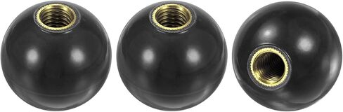 3-Pack Threaded Ball Knobs, M12 Female Thread 40mm Dia. Thermoset Ball Knob for Lathe/Machine/Lawn Mowers, Round Phenolic Brass Insert Lever Handle [Black] in Saudi Arabia