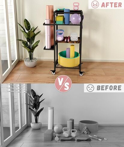 Yoga Mat Storage Rack with Wheels, 3 Tier Home Gym Workout Equipment Organizer for Dumbbells, Kettlebells, Foam Rollers in Kuwait
