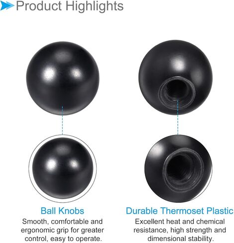 Thermoset Ball Knobs, M8 Female Thread 25mm Diameter, Plastic Metric Hand Screw Grip Black - (Applications: for Lathe Machinery Lever Handle), 15-Pieces in Kuwait