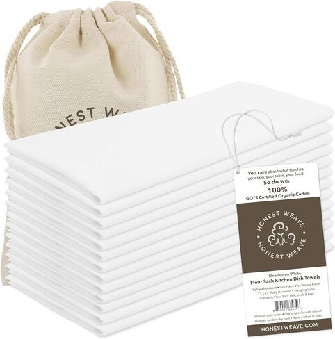 GOTS Certified 100% Organic Flour Sack Cotton Kitchen Hand and Dish Towel Sets - Extra Large 27x27 inches, Fully Hemmed, 12-Pack, Natural Tan in Saudi Arabia