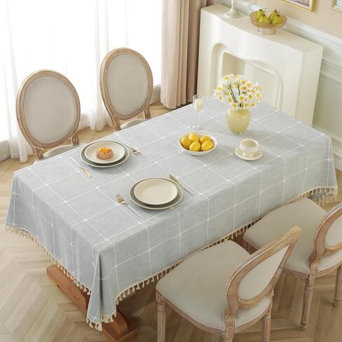 Table Cloth Rectangle Table Rustic Waterproof Tablecloth Cotton Linen Wrinkle Free Table Cloths for Parties, Kitchen Dining, Holiday, Christmas, Coffee Lines, 4-6 Seats/55x75 Inches in Kuwait