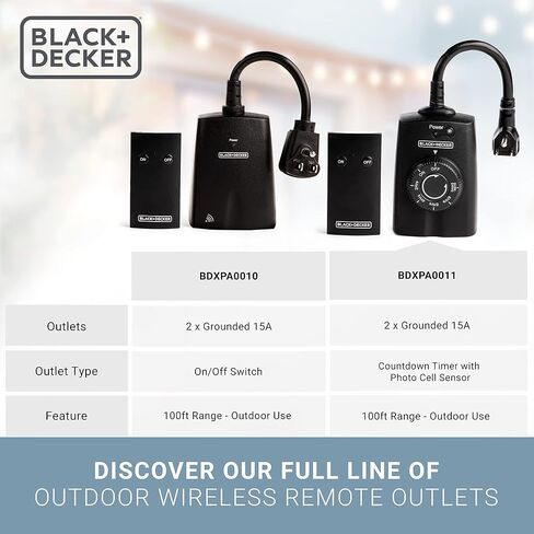 BLACK+DECKER Wireless Outdoor Outlet with Remote, 2 Grounded Outlets - Remote Light Switches in Saudi Arabia
