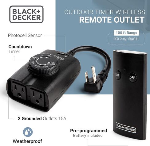 BLACK+DECKER Wireless Outdoor Outlet with Remote, 2 Grounded Outlets - Remote Light Switches in Saudi Arabia