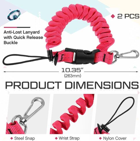 2 Pcs SX33 Scuba Diving Lanyard Stainless Steel Spring Coiled Lanyard Anti Lost with Quick Release Buckle Scuba Diving Accessories Diving Clips for Underwater Cameras Dive Lights in Saudi Arabia