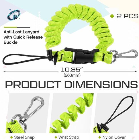 2 Pcs SX33 Scuba Diving Lanyard Stainless Steel Spring Coiled Lanyard Anti Lost with Quick Release Buckle Scuba Diving Accessories Diving Clips for Underwater Cameras Dive Lights in Saudi Arabia
