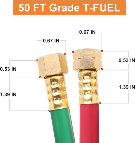غاشر 1/4 بوصة × 25 قدم خرطوم الأكسجين الأسيتيلين المزدوج 9/16 بوصة 18-B تركيبات لحام قطع الشعلة الصف R in Kuwait