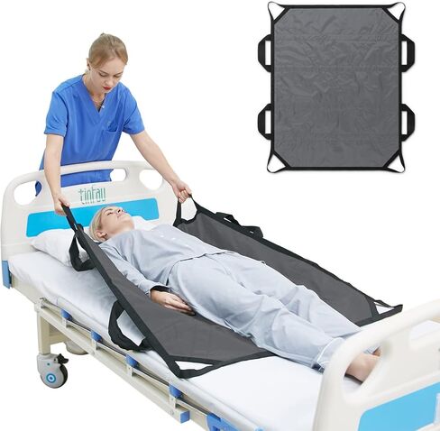 Bed Positioning Pad for Turning, Lifting & Sliding, 50" X 40" Multipurpose Waterproof Transfer Sheet with Reinforced Handle, Reusable Washable Patient Positioning Sheet for Bedridden, Caregiver, Black in Kuwait