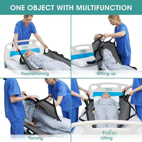 Bed Positioning Pad for Turning, Lifting & Sliding, 50" X 40" Multipurpose Waterproof Transfer Sheet with Reinforced Handle, Reusable Washable Patient Positioning Sheet for Bedridden, Caregiver, Black in Kuwait