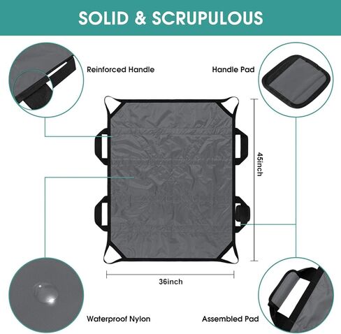 Bed Positioning Pad for Turning, Lifting & Sliding, 50" X 40" Multipurpose Waterproof Transfer Sheet with Reinforced Handle, Reusable Washable Patient Positioning Sheet for Bedridden, Caregiver, Black in Kuwait