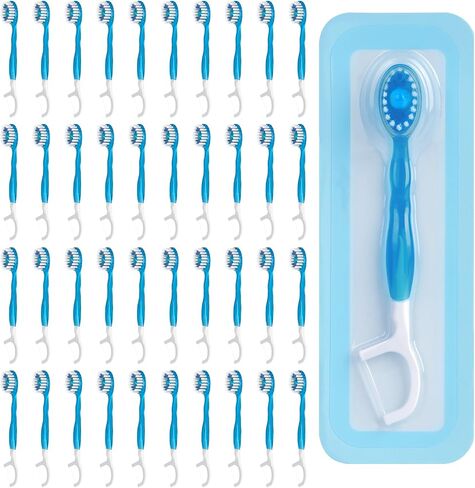 Disposable Mini Travel Toothbrushes, 5-in-1 Pre-Pasted Mini-Brush+Floss+Pick+Tongue Scraper, Prepasted On The Go Toothbrush for Travel, Portable Toothbrush with Freshening Bead, Coolmint, 10 Count in Saudi Arabia