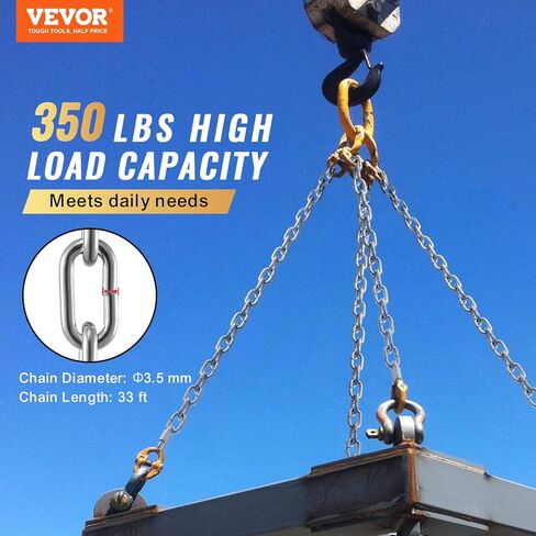 VEVOR Proof Coil Chain, 3/16" x 10', 1100 lbs Safe Working Load, Zinc Plated Proof Tested Coil Chain with Two Quick Links, Galvanized Carbon Steel Link Chain for Towing, Hanging, Camping, Pet Towing in Kuwait
