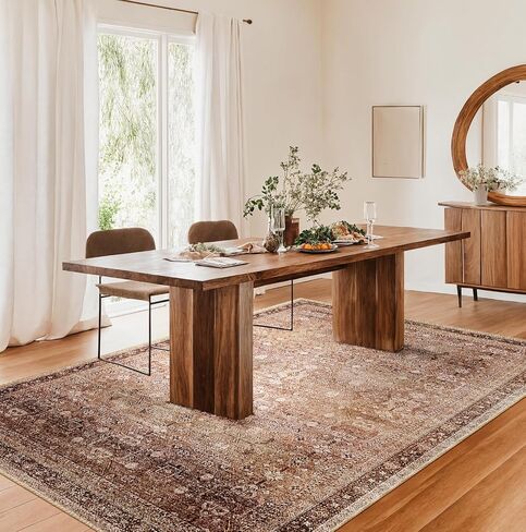 Area Rug 5x7 Washable Rugs Vintage Farmhouse Neutral Rug for Living Room Bedroom Dining Room Entryway, Low Pile Non-Shedding Easy Clean Area Rug, Yellow Green in Saudi Arabia