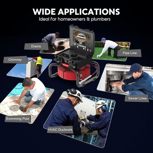 Anysun Sewer Camera Self Leveling with Distance Counter, 100Ft/30M Pipe Inspection Camera with 9'' 1080P IPS Screen, Video Sewer Drain Camera IP68 Industrial Borescope Snake, 16GB Card(Red Cable) in Kuwait