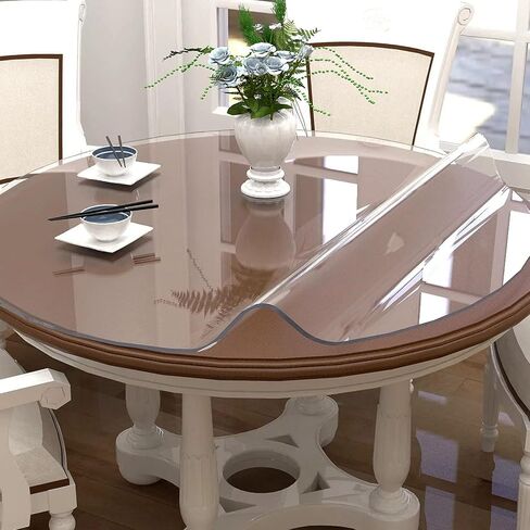 NECAUX 42 Inch Round Clear Table Cover Protector, 2mm Thick Upgraded Version, Unshrinkable Waterproof Scratch Resistant Plastic Tablecloth Protector Circle Table Pad for Dining Room Table Office Desk in Kuwait