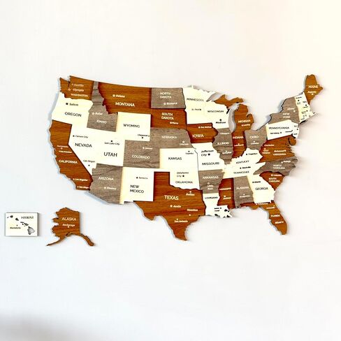 Colorfull Worlds 3D Wooden USA Wall Art, Gift for American Friend, United States of America Wooden Wall Decor, Wall Art for USA Traveller (L - 60x37 cm | 24 x 14.6 inches) in Kuwait