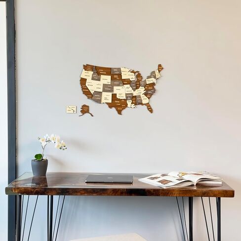 Colorfull Worlds 3D Wooden USA Wall Art, Gift for American Friend, United States of America Wooden Wall Decor, Wall Art for USA Traveller (L - 60x37 cm | 24 x 14.6 inches) in Kuwait
