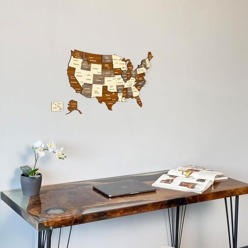 Colorfull Worlds 3D Wooden USA Wall Art, Gift for American Friend, United States of America Wooden Wall Decor, Wall Art for USA Traveller (L - 60x37 cm | 24 x 14.6 inches) in Kuwait