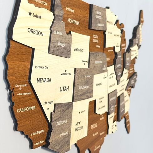 Colorfull Worlds 3D Wooden USA Wall Art, Gift for American Friend, United States of America Wooden Wall Decor, Wall Art for USA Traveller (L - 60x37 cm | 24 x 14.6 inches) in Kuwait