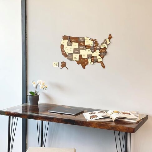 Colorfull Worlds 3D Wooden USA Wall Art, Gift for American Friend, United States of America Wooden Wall Decor, Wall Art for USA Traveller (L - 60x37 cm | 24 x 14.6 inches) in Kuwait