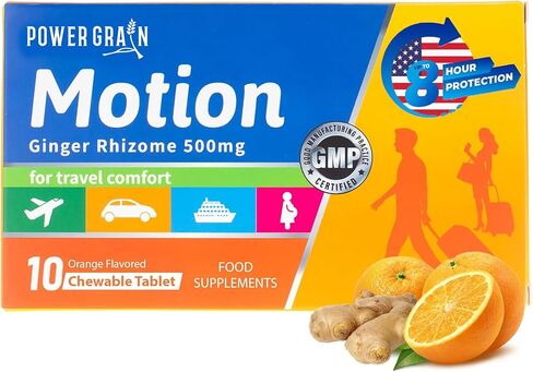 Motion Sickness Relief - 500mg Chewable Ginger Rhizome Tablets - Non-Drowsy Nausea & Vomiting Relief - Mint Flavored - 10 Tablets in Saudi Arabia