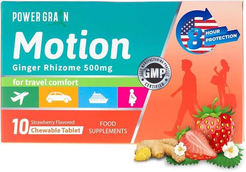 Motion Sickness Relief - 500mg Chewable Ginger Rhizome Tablets - Non-Drowsy Nausea & Vomiting Relief - Mint Flavored - 10 Tablets in Saudi Arabia