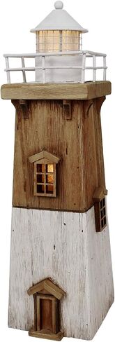 E-view Wooden Lighthouse Nautical Tabletop Figurine Beach Themed Ornaments with Starfish - Lighted Tower Light Wood Home Décor Party Decoration in Saudi Arabia