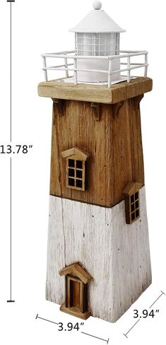 E-view Wooden Lighthouse Nautical Tabletop Figurine Beach Themed Ornaments with Starfish - Lighted Tower Light Wood Home Décor Party Decoration in Saudi Arabia