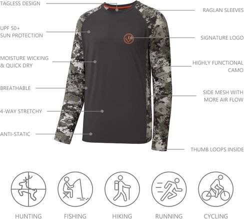 BASSDASH Men’s Lightweight Camo Hunting Shirt UPF 50+ Sun Protection Long Sleeve Hiking Fishing Performance Tee Mesh Panels in Saudi Arabia