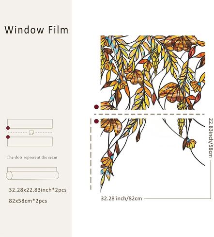 funlife Original Hand-Drawn Stained Glass Window Film, Double-Sided Static Cling Window Cling, Non-Adhesive Glass Windows Border Film Decor for Window Glass Door, 20.53" x 51.18", Spring Green Leaves in Saudi Arabia