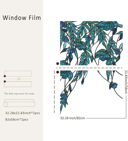 funlife Original Hand-Drawn Stained Glass Window Film, Double-Sided Static Cling Window Cling, Non-Adhesive Glass Windows Border Film Decor for Window Glass Door, 20.53" x 51.18", Spring Green Leaves in Saudi Arabia