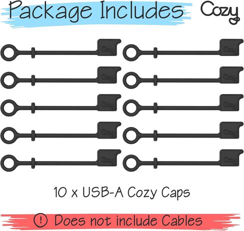 Cozy USB Caps for USB-C Cables with Dust Protection, Tether, Protects During Travel, Portable, Designed by Cozy (USB-C - Black - 10 Pack) in Saudi Arabia