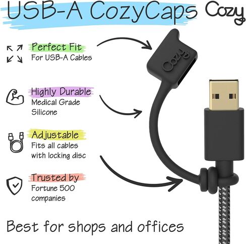 Cozy USB Caps for USB-C Cables with Dust Protection, Tether, Protects During Travel, Portable, Designed by Cozy (USB-C - Black - 10 Pack) in Saudi Arabia