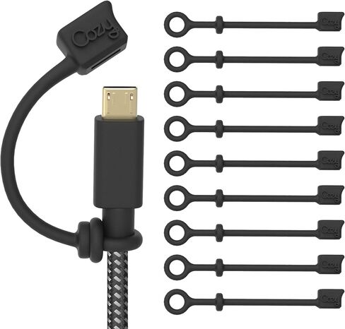 Cozy USB Caps for USB-C Cables with Dust Protection, Tether, Protects During Travel, Portable, Designed by Cozy (USB-C - Black - 10 Pack) in Saudi Arabia