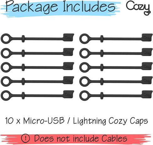 Cozy USB Caps for USB-C Cables with Dust Protection, Tether, Protects During Travel, Portable, Designed by Cozy (USB-C - Black - 10 Pack) in Saudi Arabia
