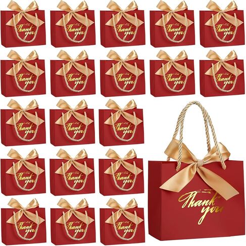 Hsei 40 Pcs Thank You Gift Bags with Handles 5.5 x 2.4 x 4.7 Inches Gold Foil Thank You Small Paper Bags Party Favor with Bow Ribbon Bulk for Christmas Wedding Birthday(Red) in Kuwait