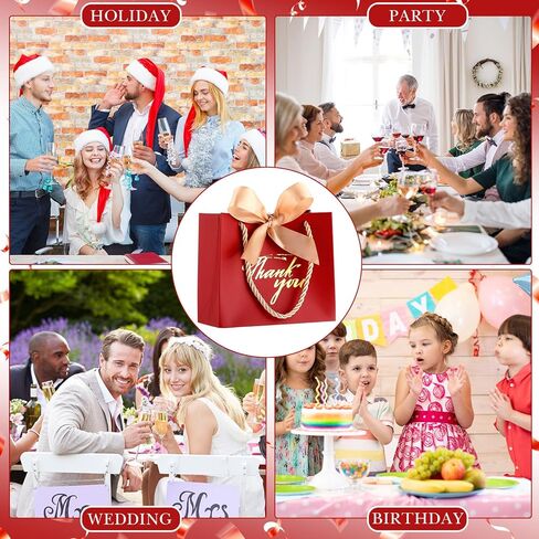 Hsei 40 Pcs Thank You Gift Bags with Handles 5.5 x 2.4 x 4.7 Inches Gold Foil Thank You Small Paper Bags Party Favor with Bow Ribbon Bulk for Christmas Wedding Birthday(Red) in Kuwait