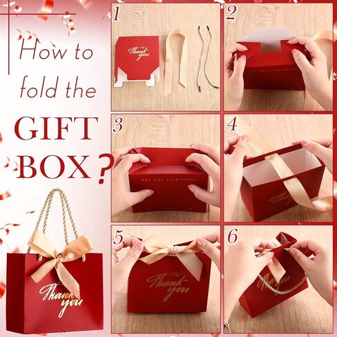 Hsei 40 Pcs Thank You Gift Bags with Handles 5.5 x 2.4 x 4.7 Inches Gold Foil Thank You Small Paper Bags Party Favor with Bow Ribbon Bulk for Christmas Wedding Birthday(Red) in Kuwait