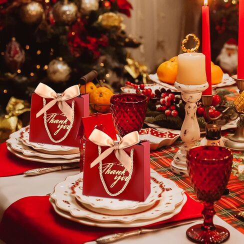 Hsei 40 Pcs Thank You Gift Bags with Handles 5.5 x 2.4 x 4.7 Inches Gold Foil Thank You Small Paper Bags Party Favor with Bow Ribbon Bulk for Christmas Wedding Birthday(Red) in Kuwait