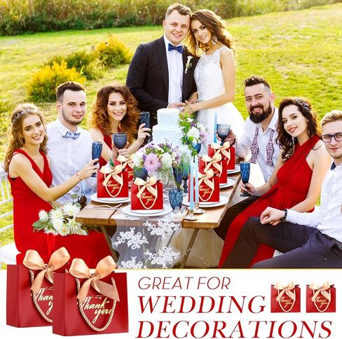 Hsei 40 Pcs Thank You Gift Bags with Handles 5.5 x 2.4 x 4.7 Inches Gold Foil Thank You Small Paper Bags Party Favor with Bow Ribbon Bulk for Christmas Wedding Birthday(Red) in Kuwait