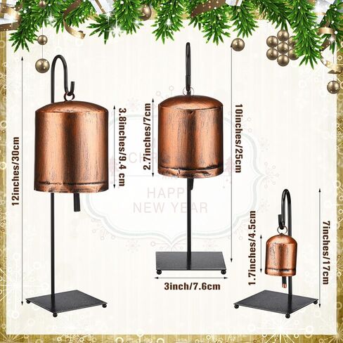 Set of 3 Vintage Rustic Cow Bells with Metal Stands Giant Vintage Rustic Harmony Christmas Bells Gift Brass Farmhouse Table Decorations Hanging Decoration for Holiday Party Decor in Kuwait