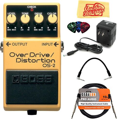Boss OS-2 OverDrive/Distortion Bundle with 10ft Instrument Cable, 6in Patch Cable, and Picks in Saudi Arabia