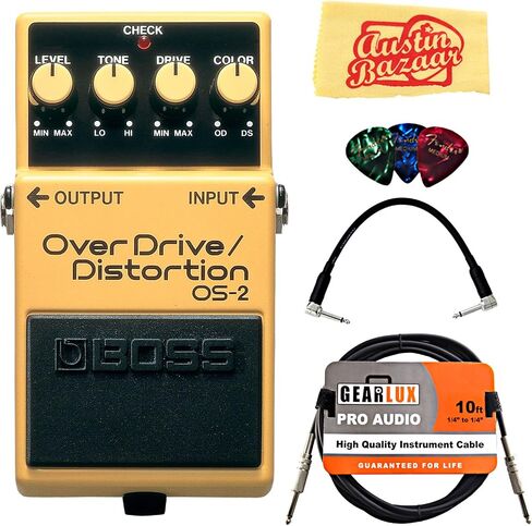 Boss OS-2 OverDrive/Distortion Bundle with 10ft Instrument Cable, 6in Patch Cable, and Picks in Saudi Arabia